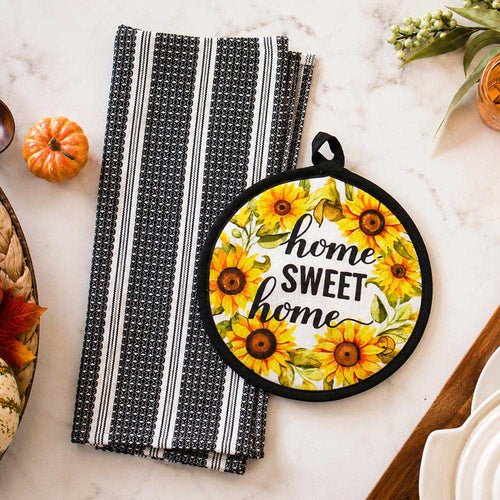 2PCS - HOME SWEET HOME Sunflower Kitchen Towel Pot Holder Set