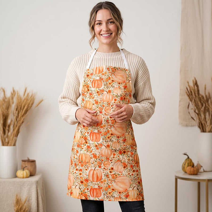 Harvest Floral Pumpkin Pattern Printed Kitchen Apron