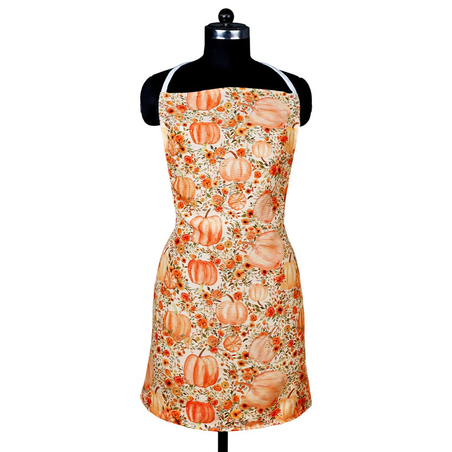 Harvest Floral Pumpkin Pattern Printed Kitchen Apron