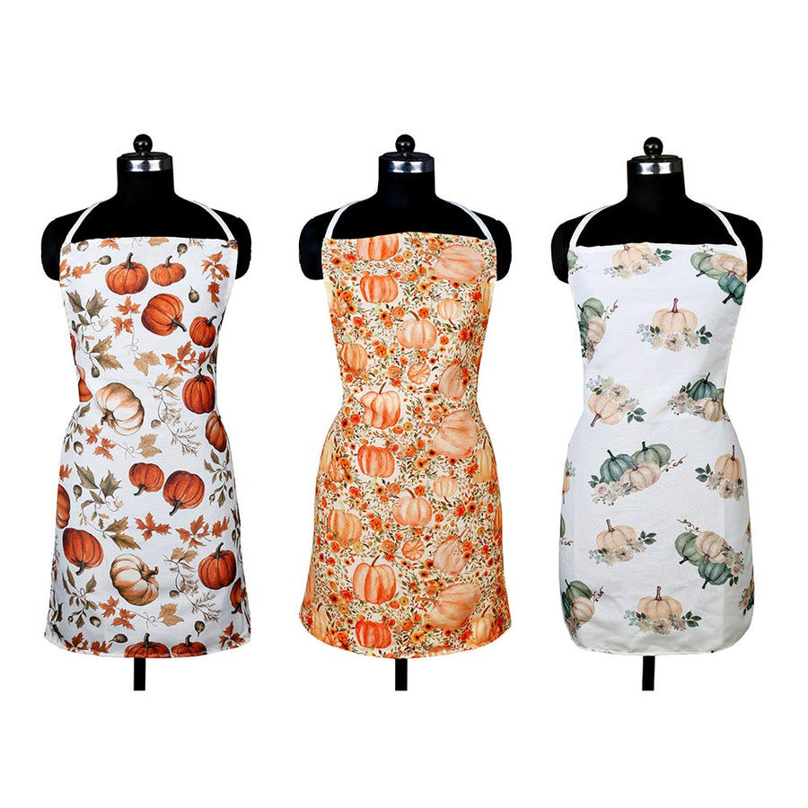 Harvest Floral Pumpkin Pattern Printed Kitchen Apron