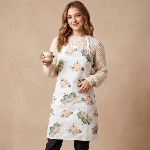 Rustic Farmhouse Floral Pumpkin Pattern Printed Kitchen Apron