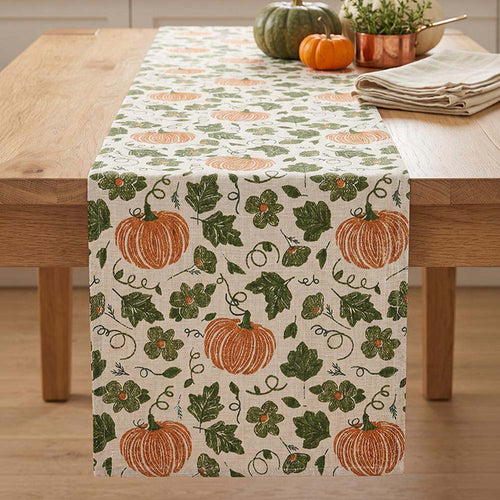 Farmhouse Fall Pumpkin Leaf Pattern Table Runner