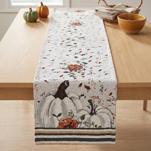 Fall Farmhouse Harvest Pumpkin Floral Pattern Printed Table Runner