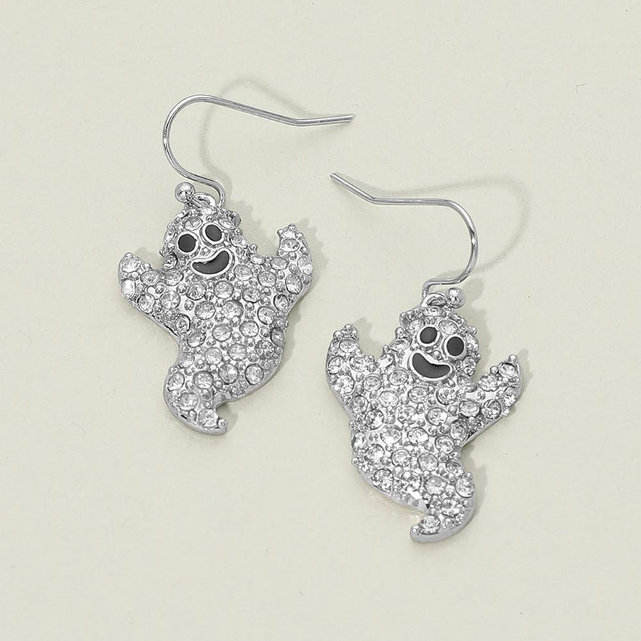 Stone Pave Halloween Ghost Charm Drop Dangle Earrings