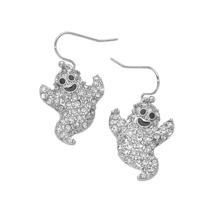 Stone Pave Halloween Ghost Charm Drop Dangle Earrings