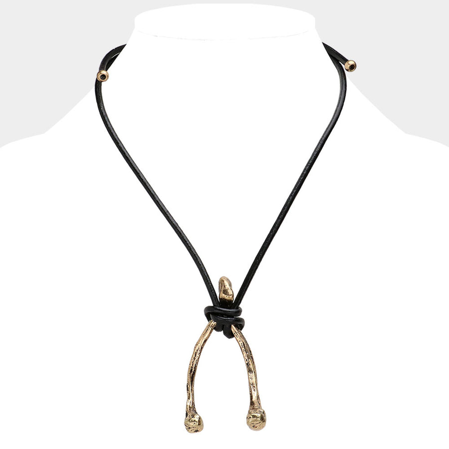 Unisex Wishbone Metal Pendant Necklace