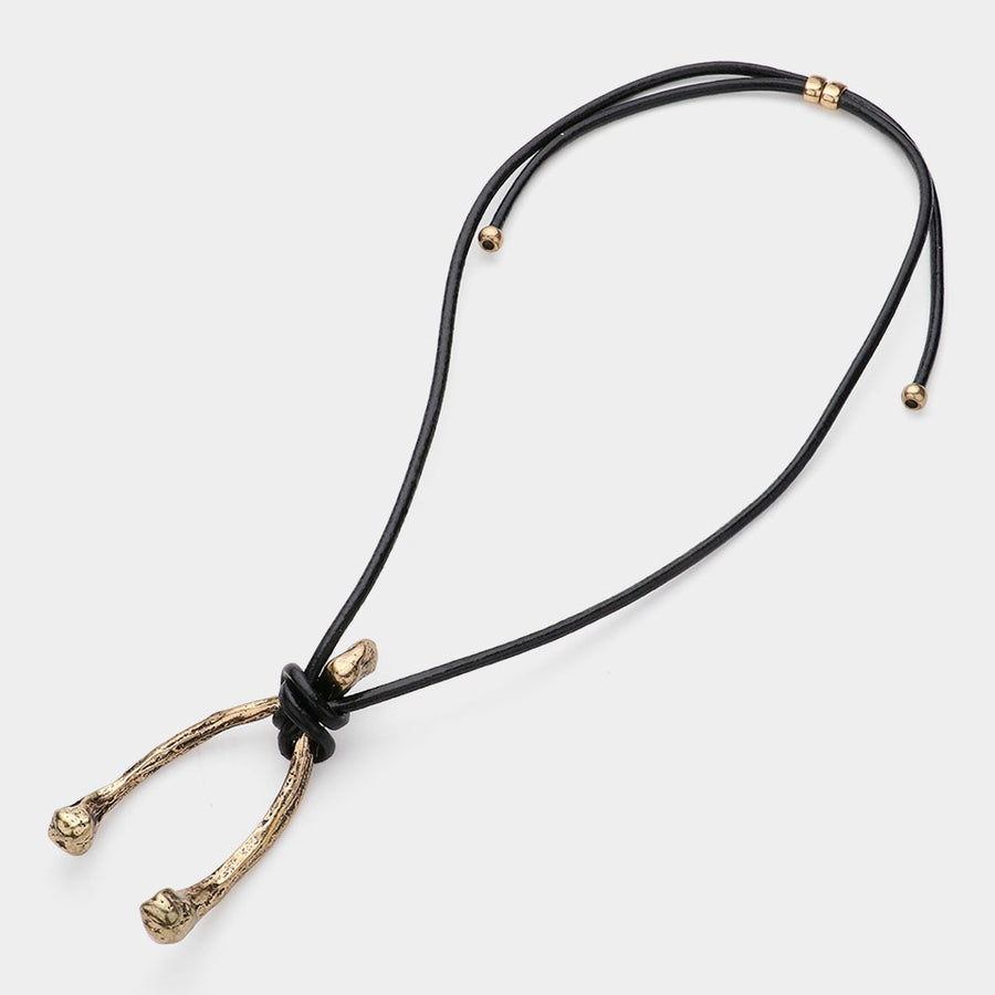 Unisex Wishbone Metal Pendant Necklace
