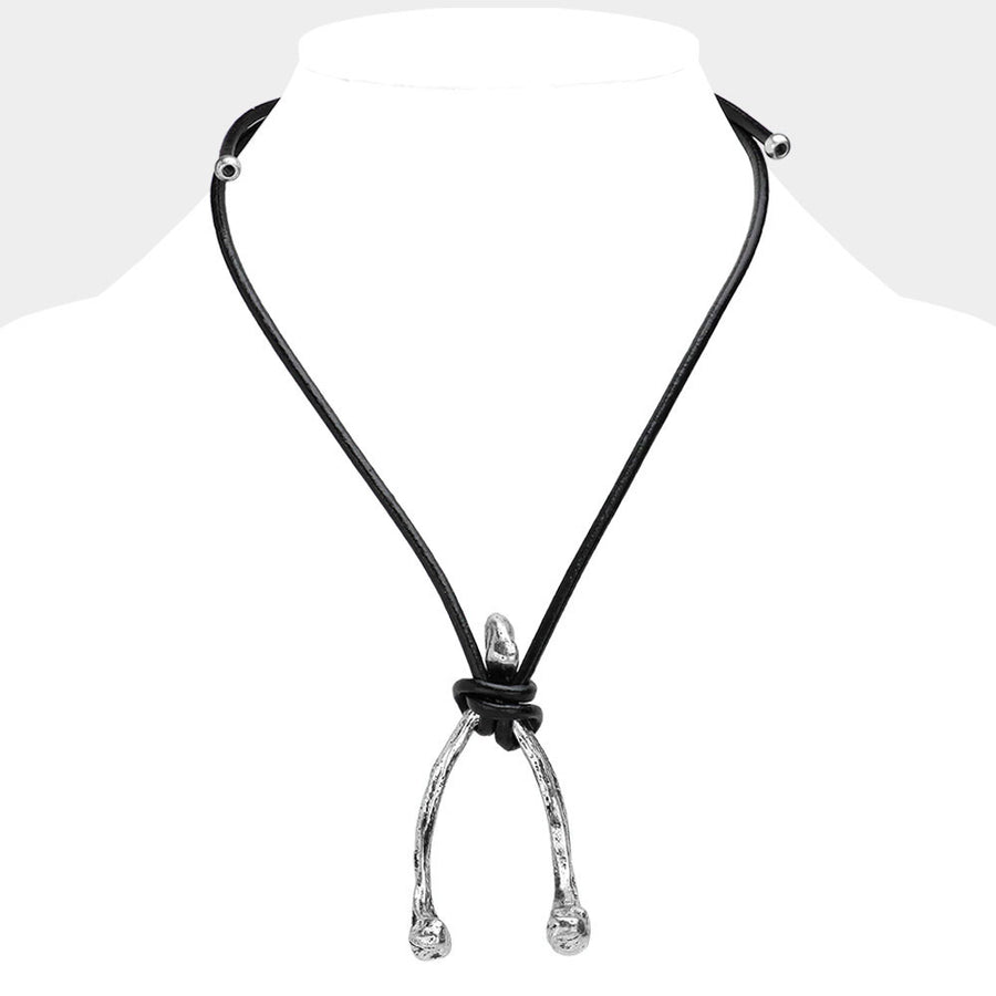 Unisex Wishbone Metal Pendant Necklace