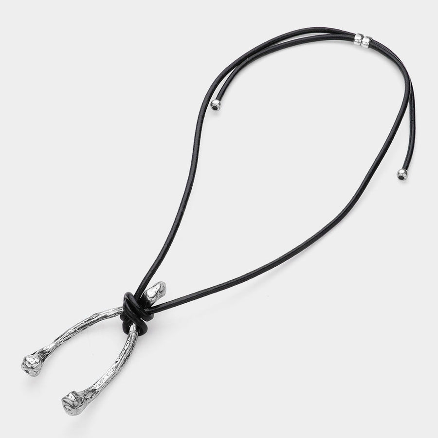 Unisex Wishbone Metal Pendant Necklace