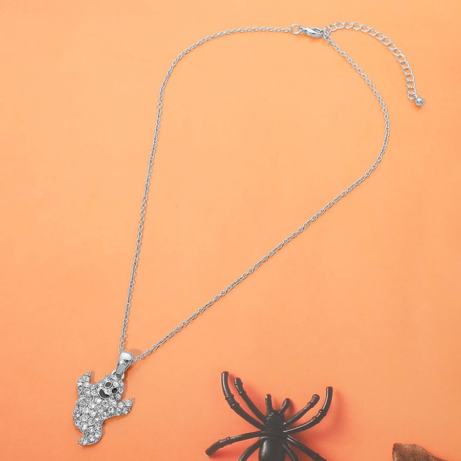 Rhinestone Pave Ghost Pendant Necklace
