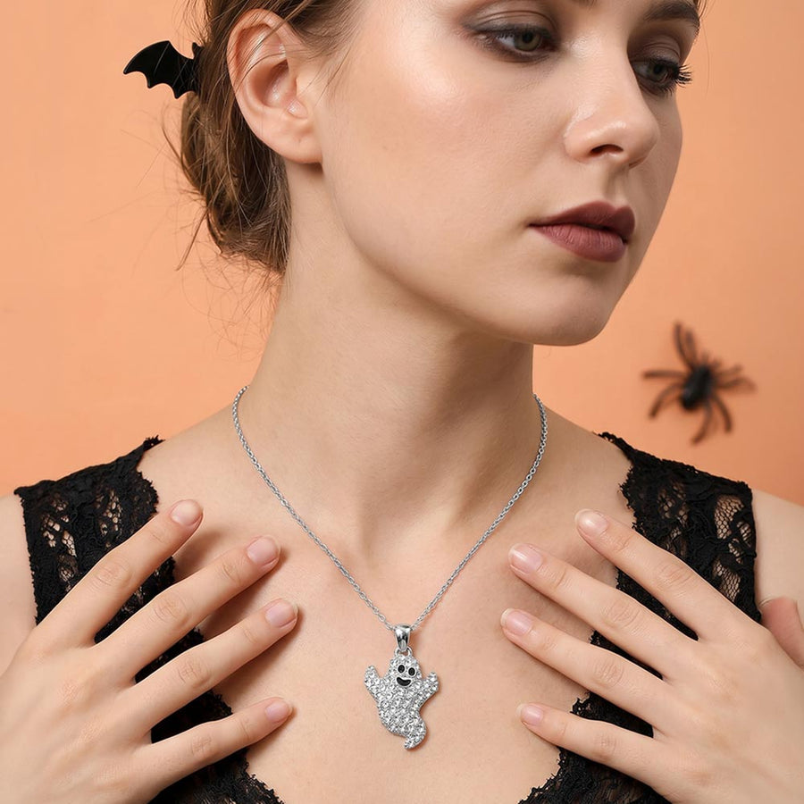 Rhinestone Pave Ghost Pendant Necklace