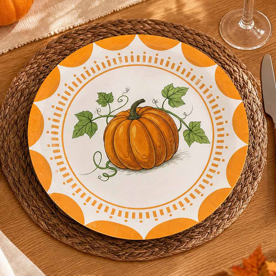 10PCS - Thanksgiving Fall Pumpkin Disposable Dinner Party Paper Plates