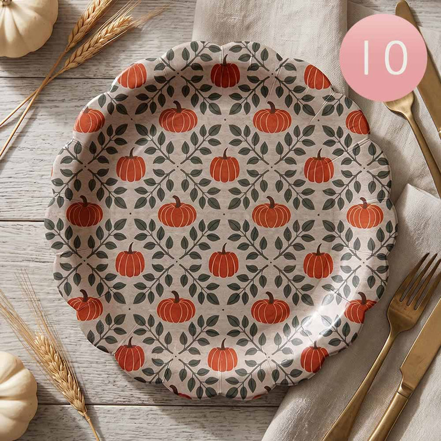 10PCS - Thanksgiving Fall Pumpkin Disposable Dinner Party Paper Plates