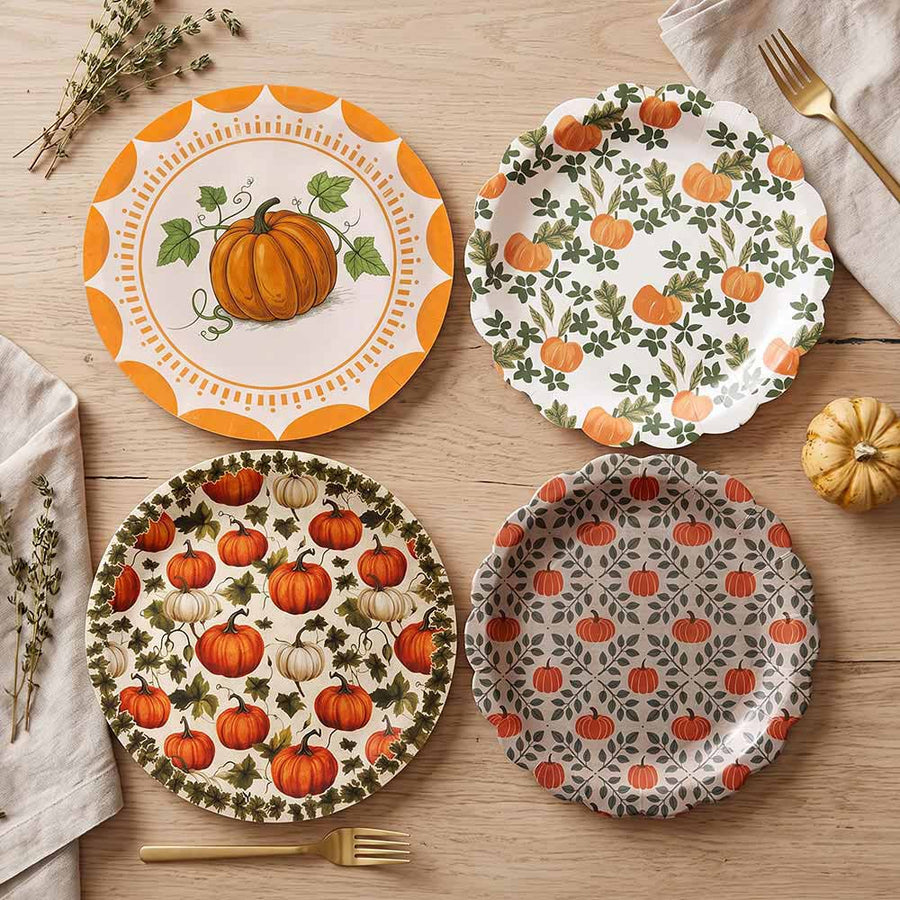 10PCS - Thanksgiving Fall Pumpkin Disposable Dinner Party Paper Plates