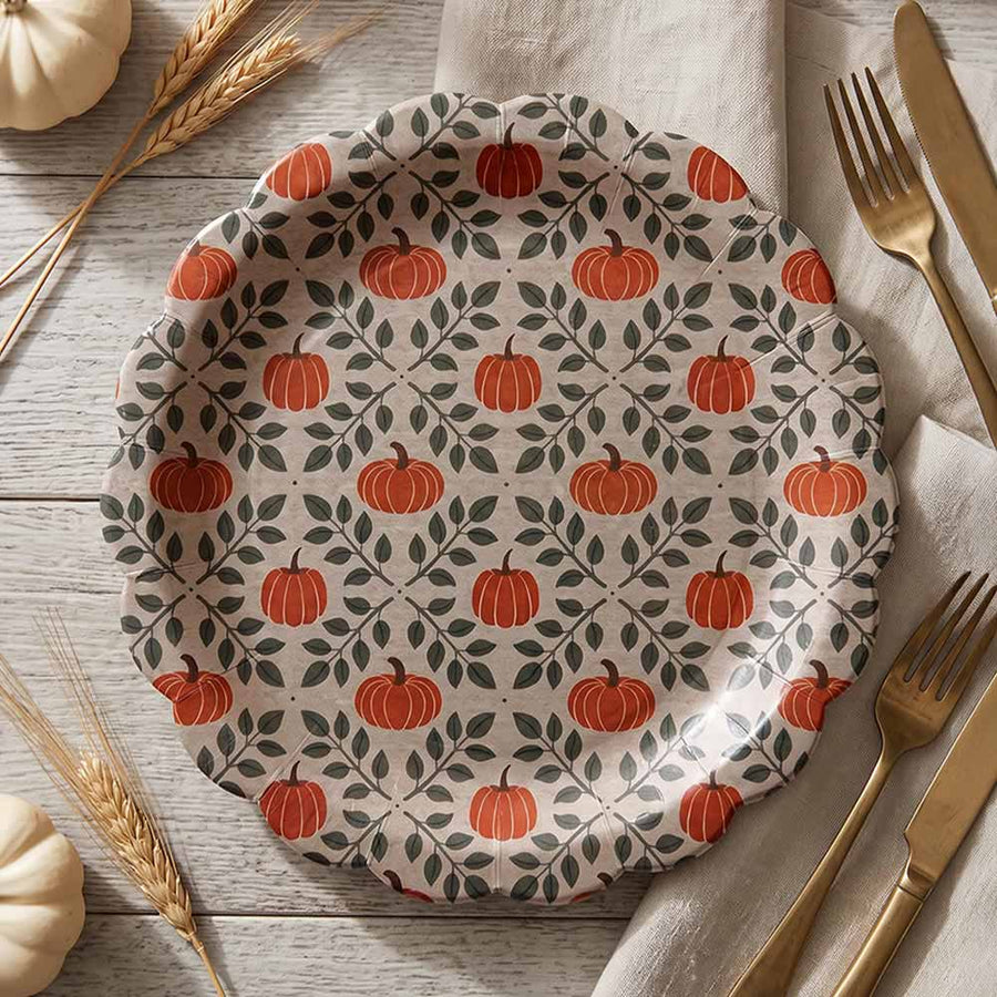 10PCS - Thanksgiving Fall Pumpkin Disposable Dinner Party Paper Plates