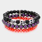 Triple Layered Skull Faceted Beaded Stretch Bracelet
