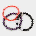 Triple Layered Skull Faceted Beaded Stretch Bracelet