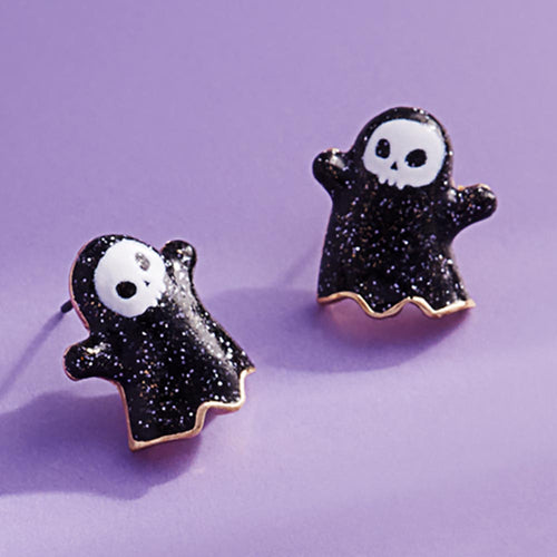 Enamel Sparkly Halloween Ghost Stud Earrings