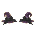 Bow Pointed Sparkly Halloween Witch Hat Stud Earrings