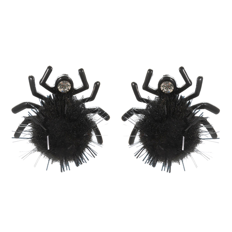 Fuzzy Halloween Spider Stud Earrings