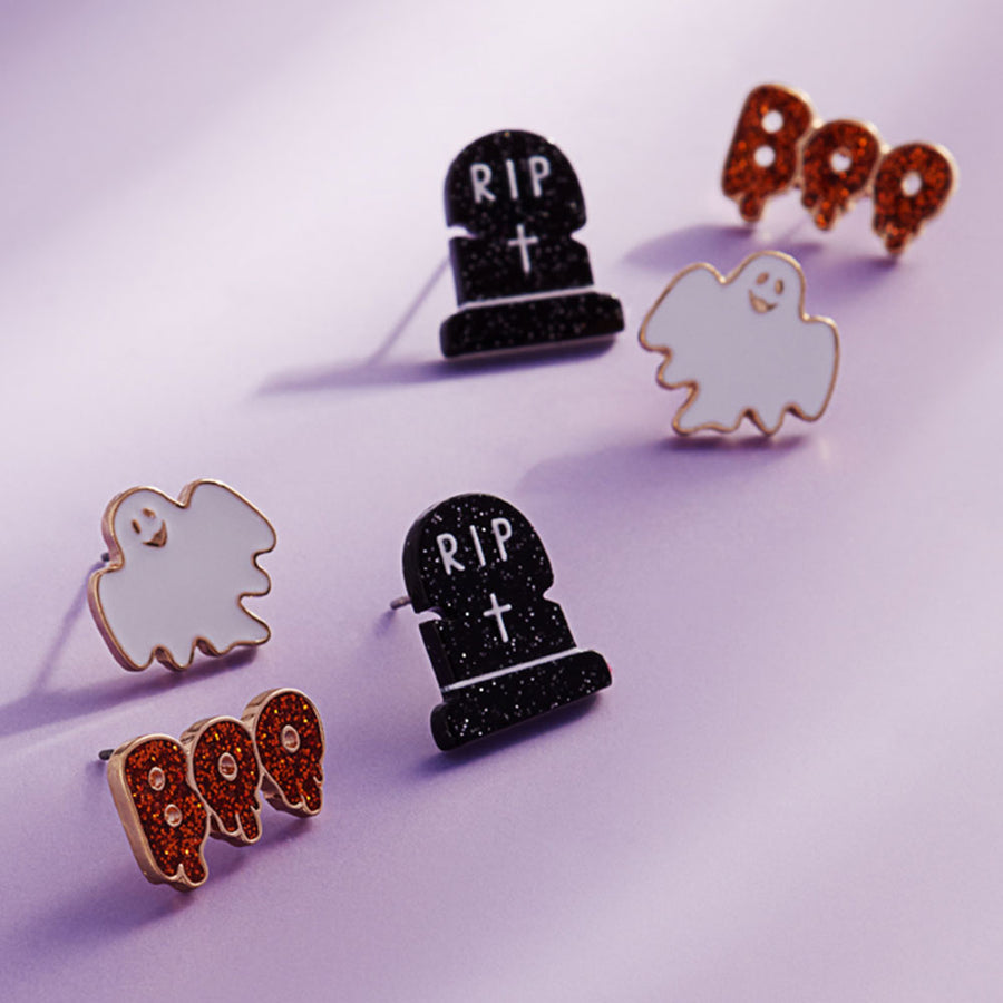 3Pairs - Halloween Ghost Tombstone BOO Stud Earring Set