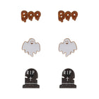 3Pairs - Halloween Ghost Tombstone BOO Stud Earring Set