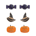 3Pairs - Halloween Candy Witch Hat Pumpkin Stud Earring Set