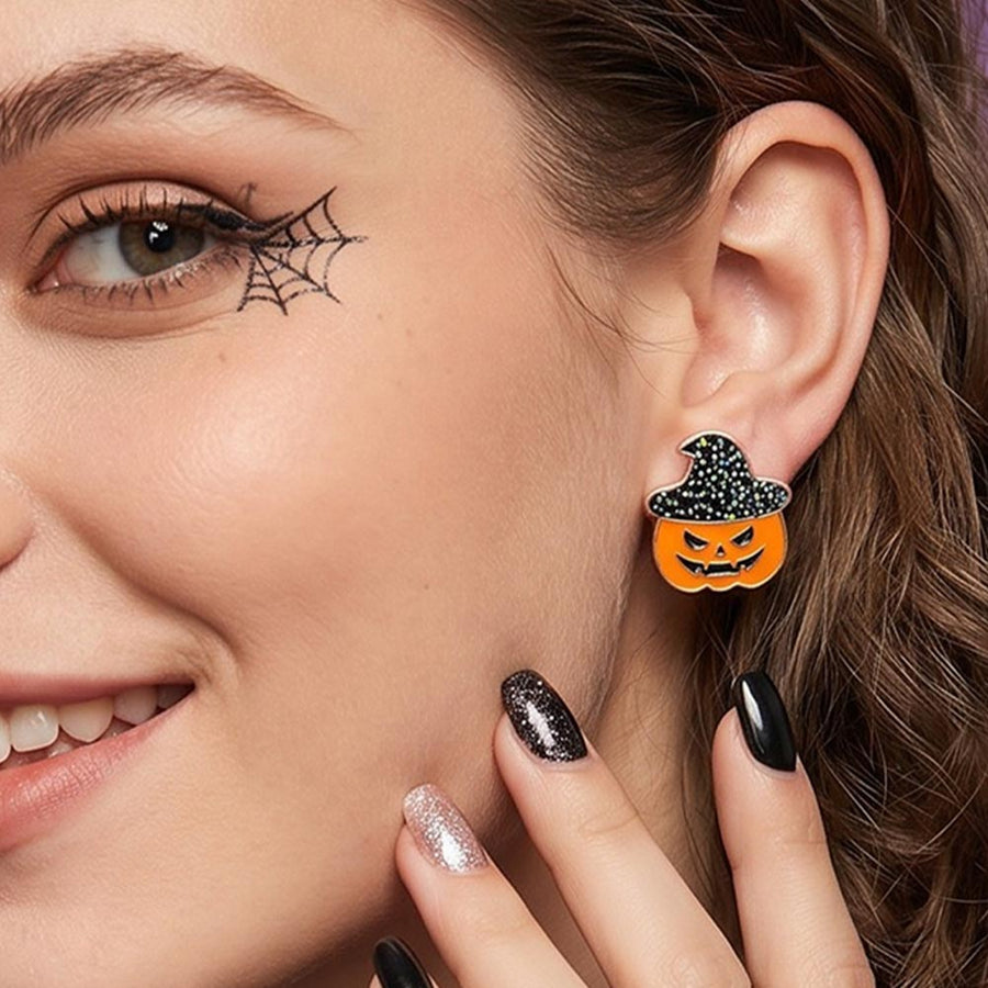 Witch Hat Halloween Pumpkin Stud Earrings