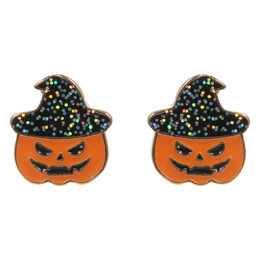 Witch Hat Halloween Pumpkin Stud Earrings