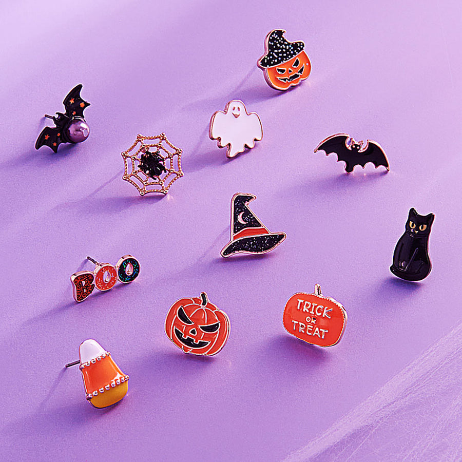Witch Hat Halloween Pumpkin Stud Earrings