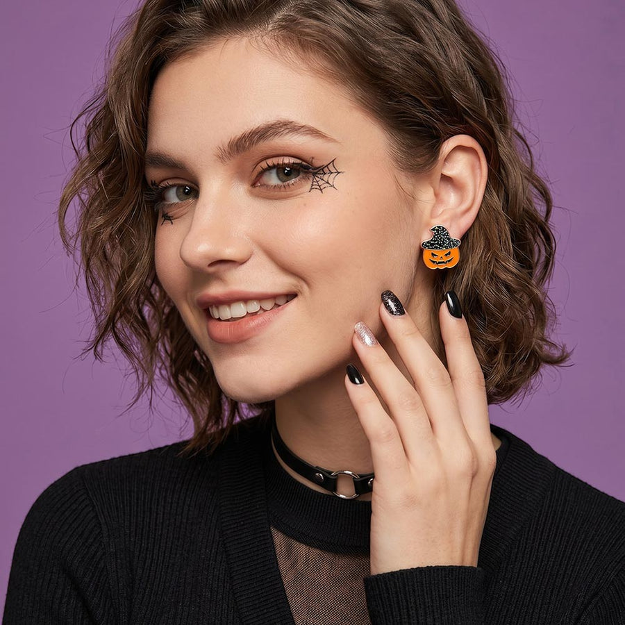 Witch Hat Halloween Pumpkin Stud Earrings