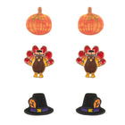 3Pairs - Enamel Thanksgiving Turkey Pumpkin Hat Stud Earring Set