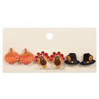 3Pairs - Enamel Thanksgiving Turkey Pumpkin Hat Stud Earring Set