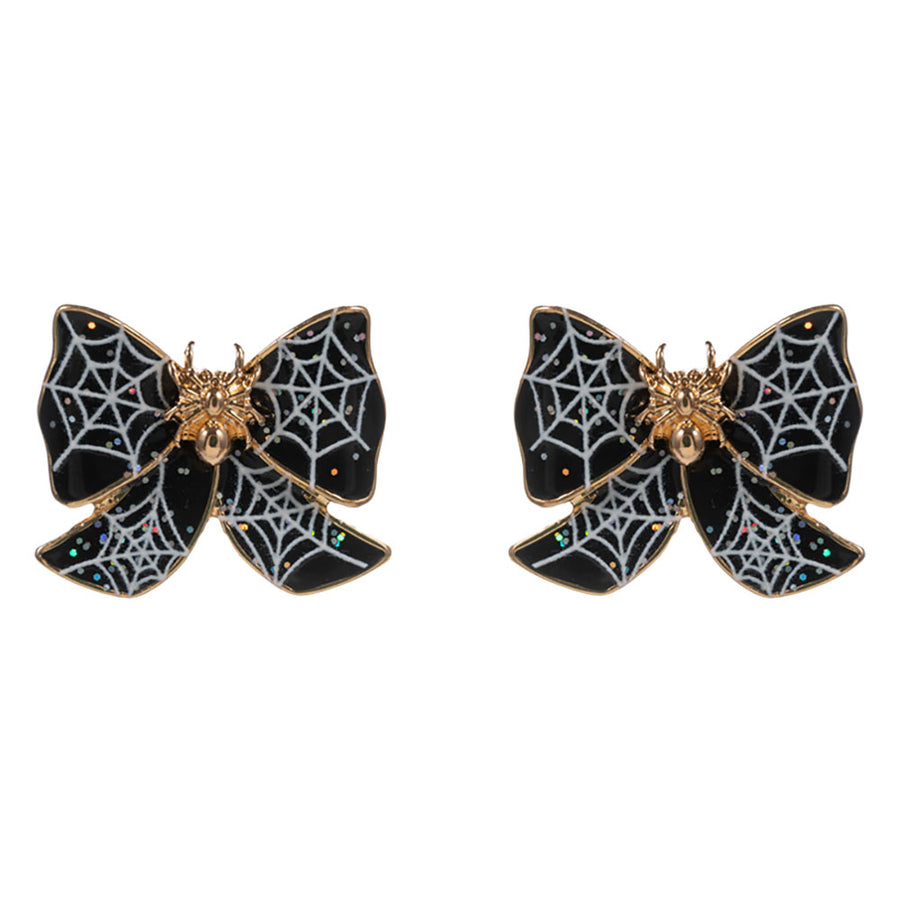 Halloween Spider Web Bow Stud Earrings