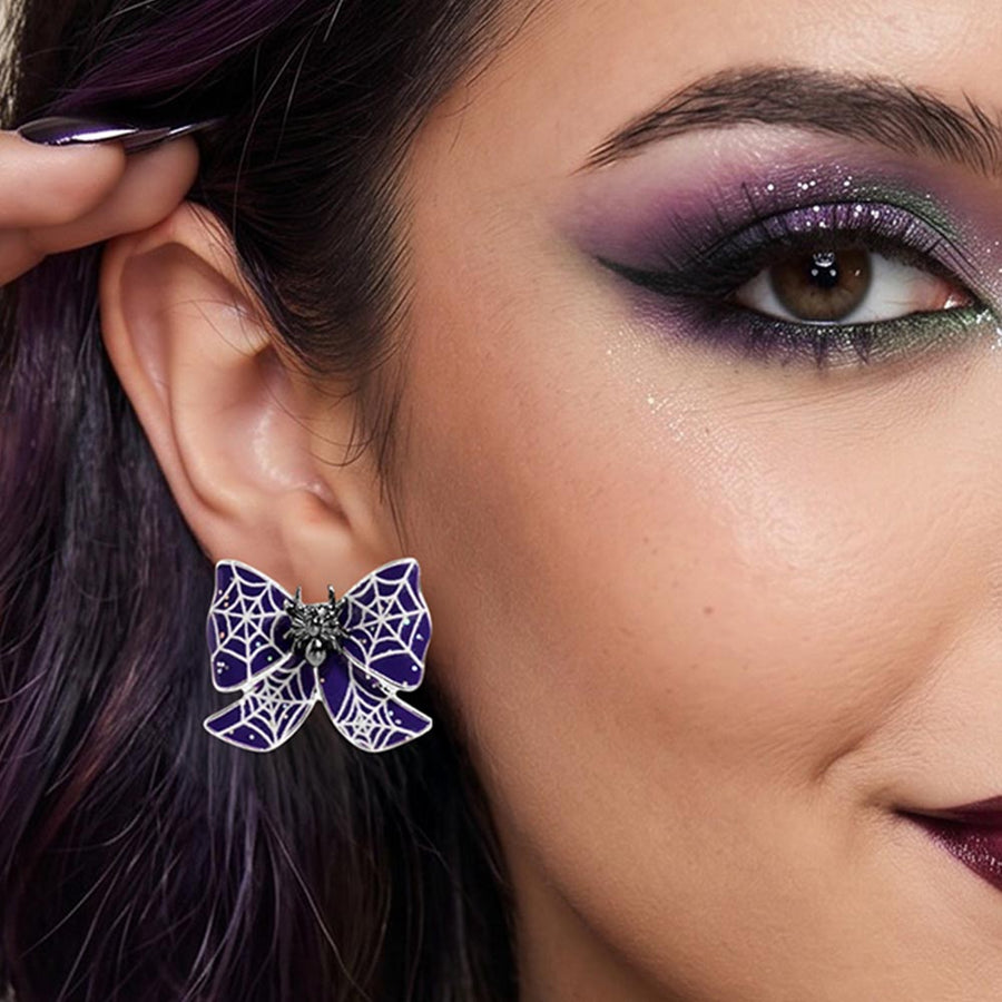 Halloween Spider Web Bow Stud Earrings