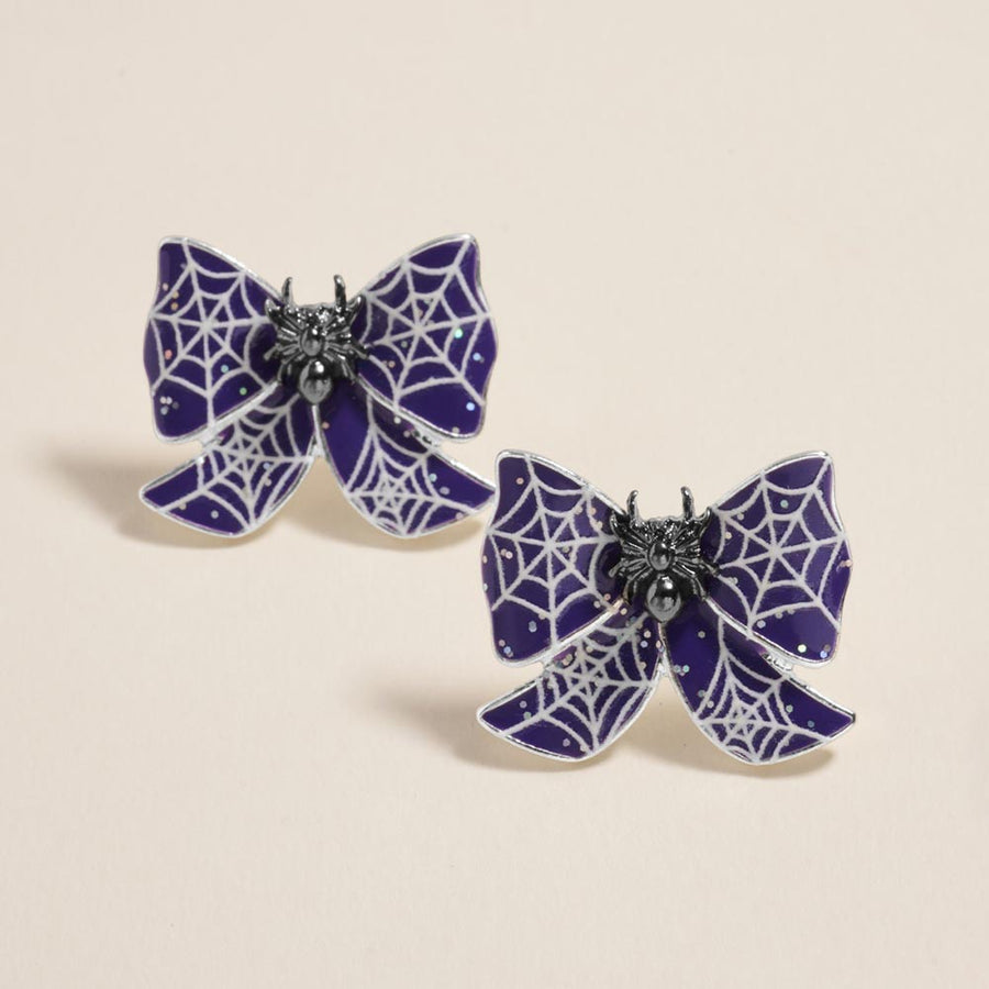 Halloween Spider Web Bow Stud Earrings