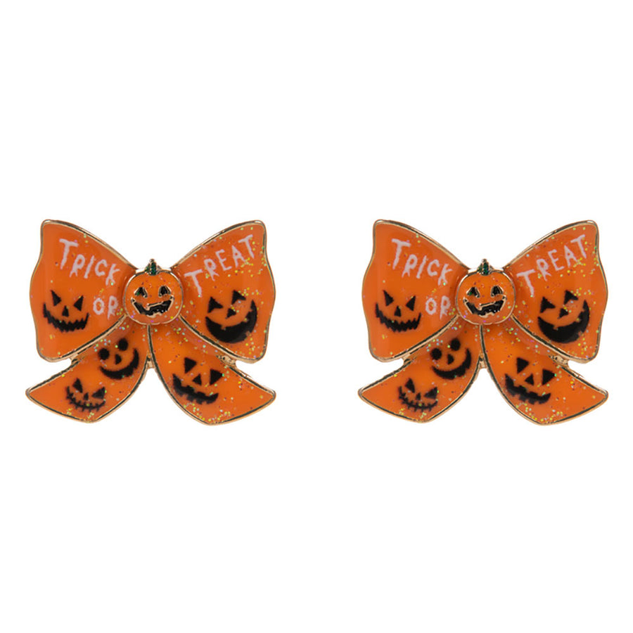 Trick or Treat Halloween Pumpkin Bow Stud Earrings