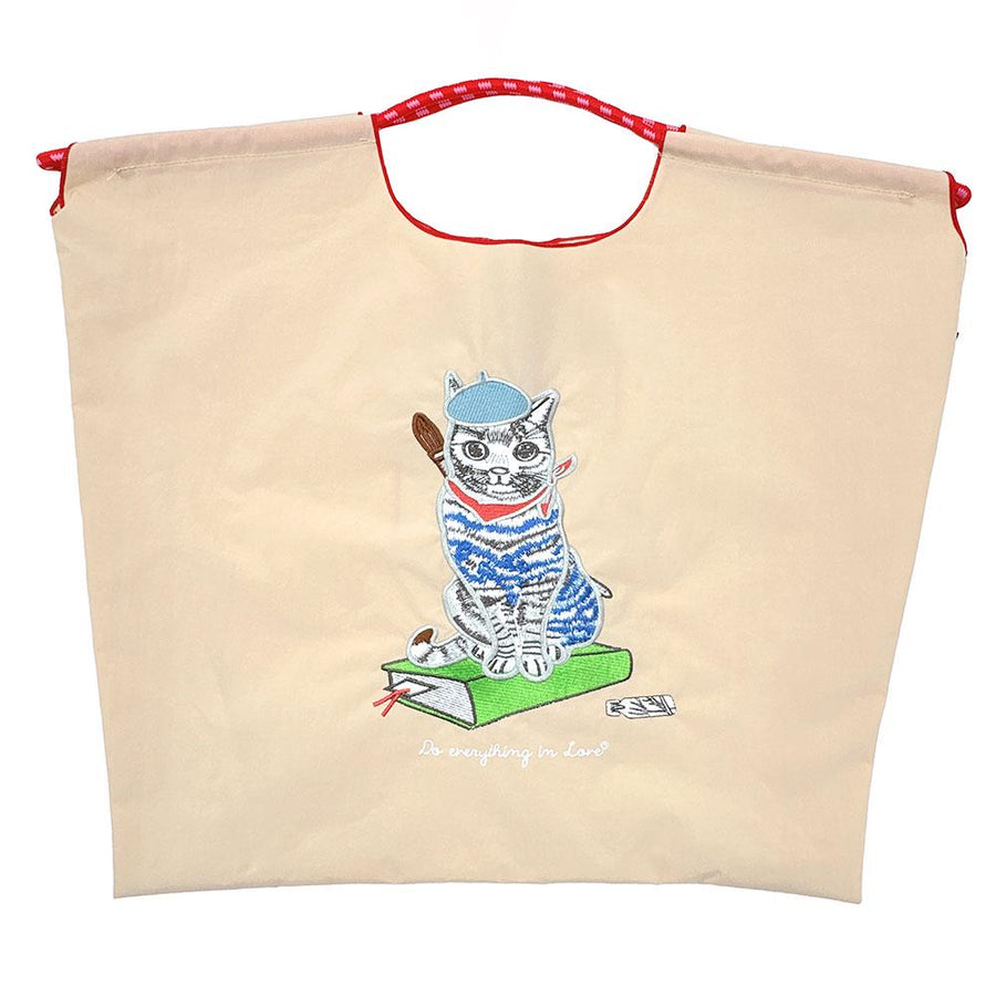 Embroidered Cat Nylon Tote Bag, Rope Handle Casual Shopping Bag