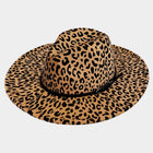 Leopard Print Panama Hat with Faux Leather Band – Wide Brim Fedora Style Sun Hat
