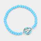 Initial Monogram Turquoise Beaded Bracelet | Faceted Stretch Boho Charm Bracelet