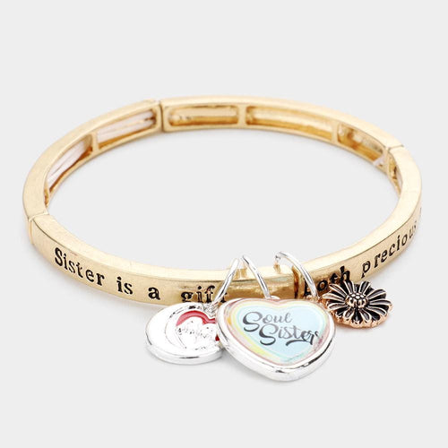 Sister Message Charm Stretch Bracelet, Meaningful Soul Sister Jewelry