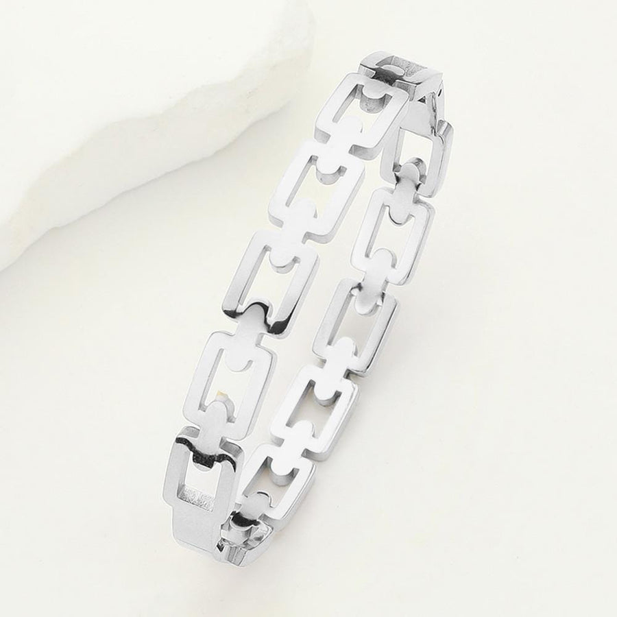 Stainless Steel Chain Hinged Bangle Bracelet – Minimalist Silver Stackable Cuff Jewelry Trend