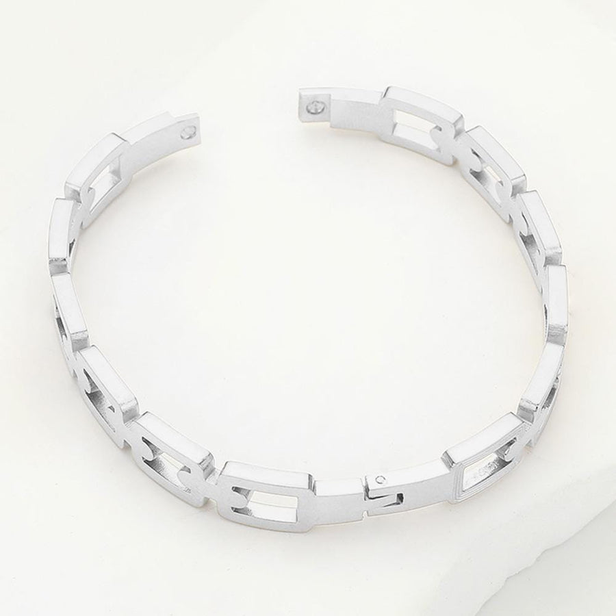 Stainless Steel Chain Hinged Bangle Bracelet – Minimalist Silver Stackable Cuff Jewelry Trend