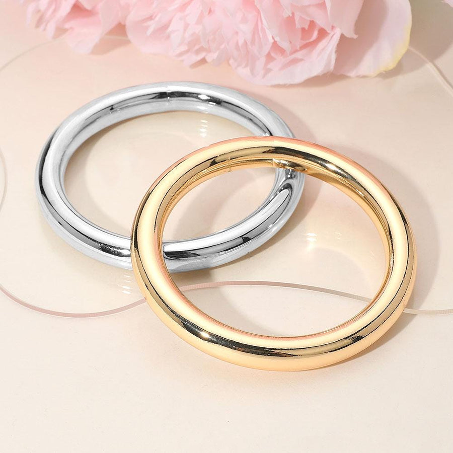Polished Metal Dome Bangle Bracelet – Minimalist Chunky Statement Modern Everyday Jewelry