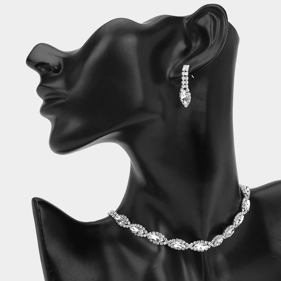 Marquise Stone Cluster Link Rhinestone Paved Evening Choker Necklace | Bridal Statement Jewelry for Wedding