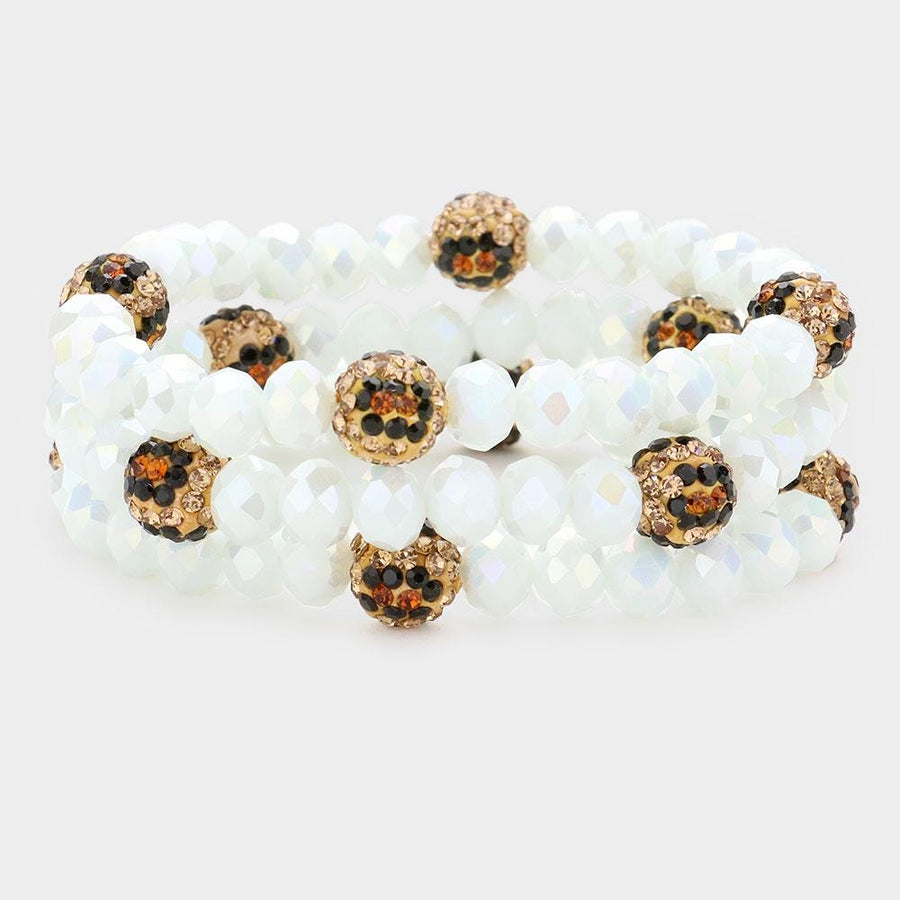 Leopard Pattern Shamballa Bead Bracelet | Faceted Stretch Bracelet | Trendy Boho Bracelets