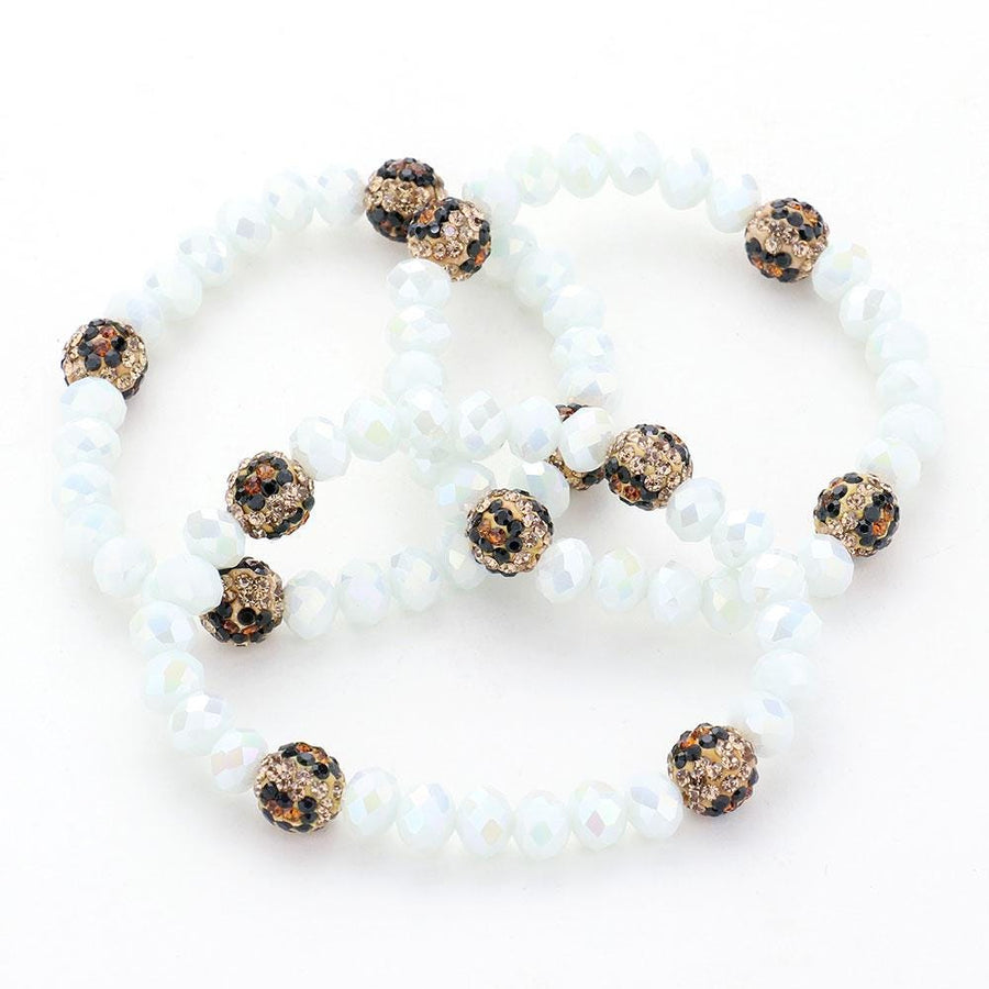 Leopard Pattern Shamballa Bead Bracelet | Faceted Stretch Bracelet | Trendy Boho Bracelets
