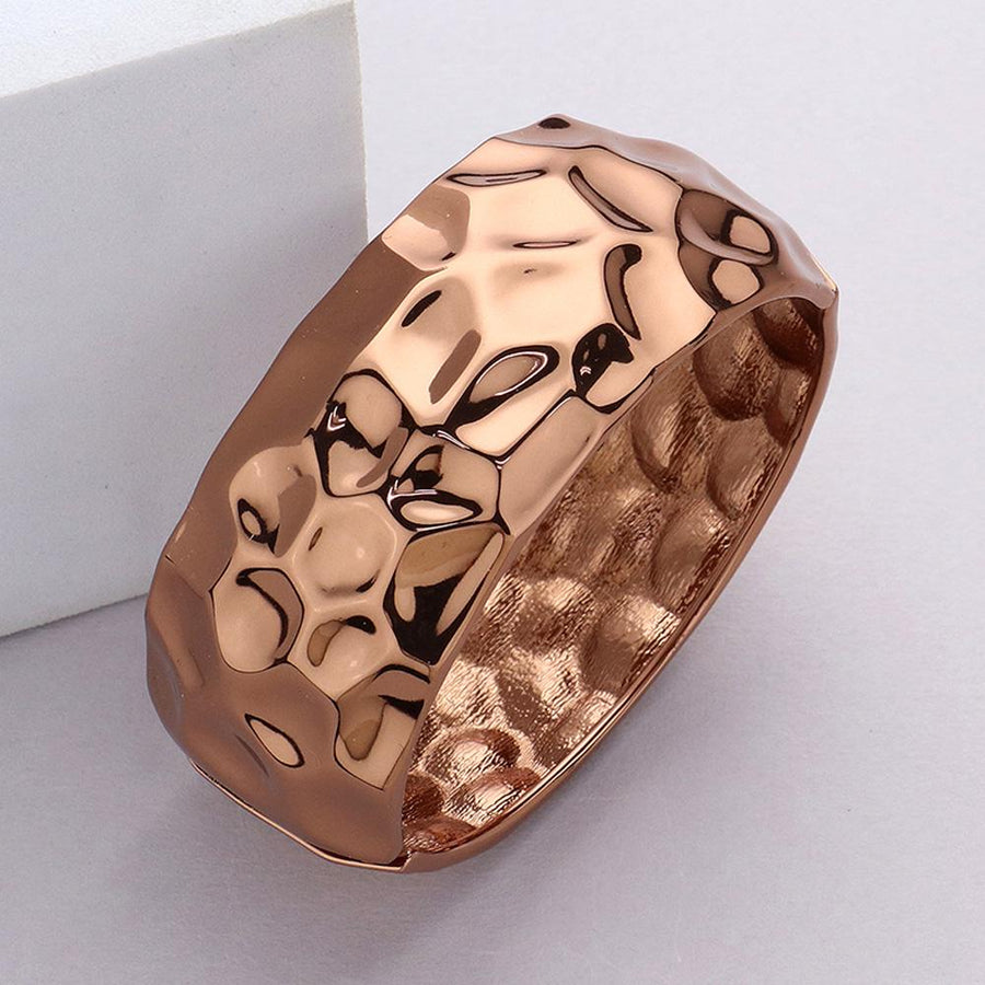Hammered Metal Hinged Bangle Bracelet – Textured Statement Bangle, Minimal Everyday Jewelry