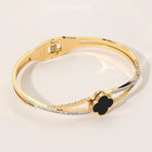 Gold Stainless Steel Quatrefoil Hinged Bangle Bracelet, Minimalist Clover Stackable Jewelry