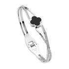 Gold Stainless Steel Quatrefoil Hinged Bangle Bracelet, Minimalist Clover Stackable Jewelry